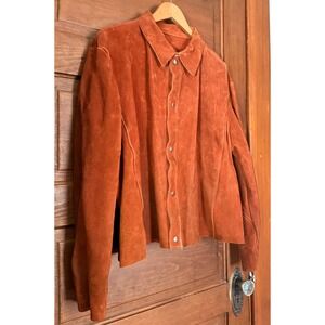 Vintage Welder Jacket XL Burnt Orange Split Cowhide Leather Suede Workwear Snap